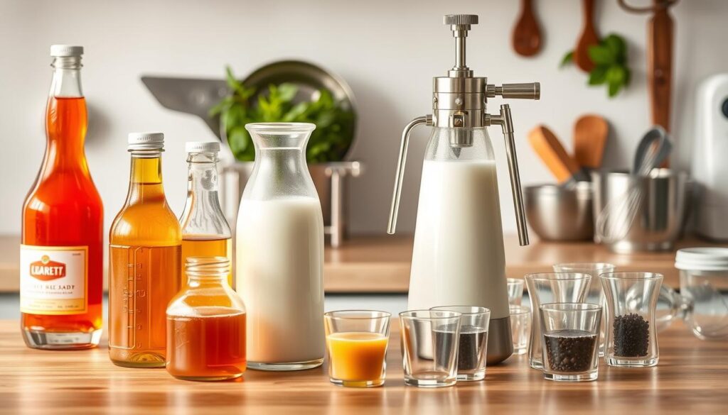 homemade soda ingredients and tools