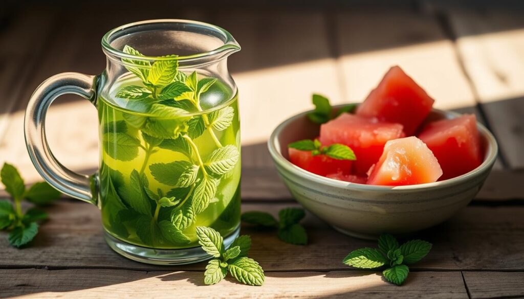 mint-infused syrup and watermelon puree