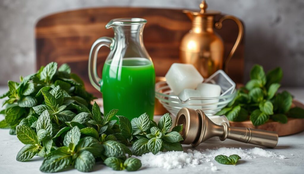 mint syrup ingredients and tools