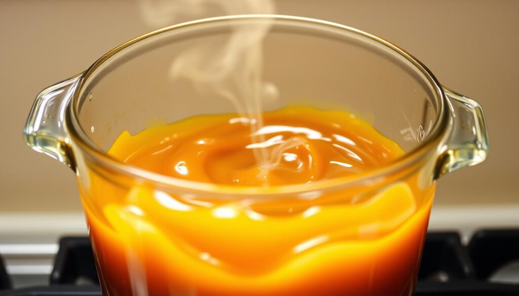 sugar water mixture boiling amber color