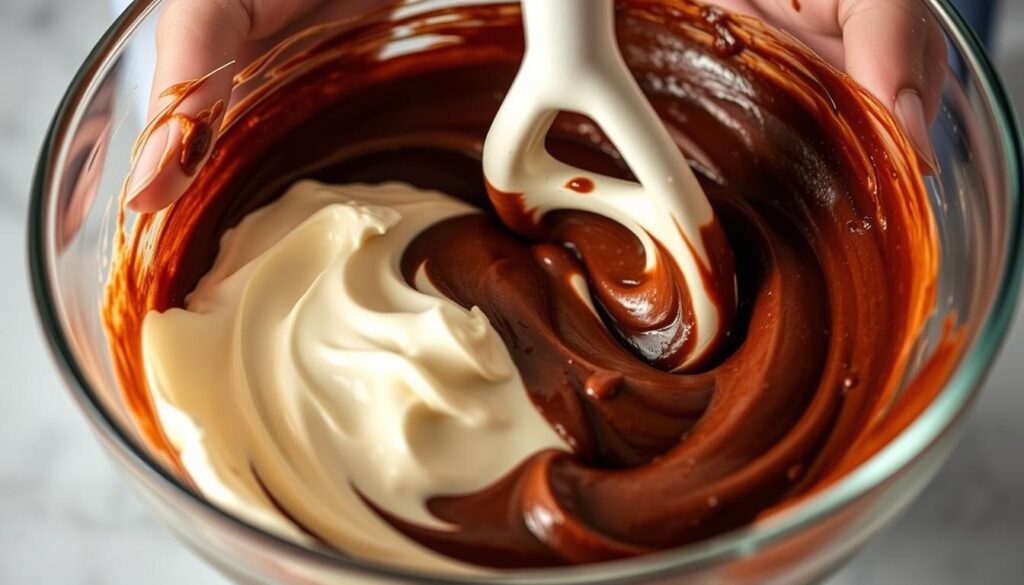 Mixing cake and frosting for dessert drops Mixing cake and frosting for dessert drops