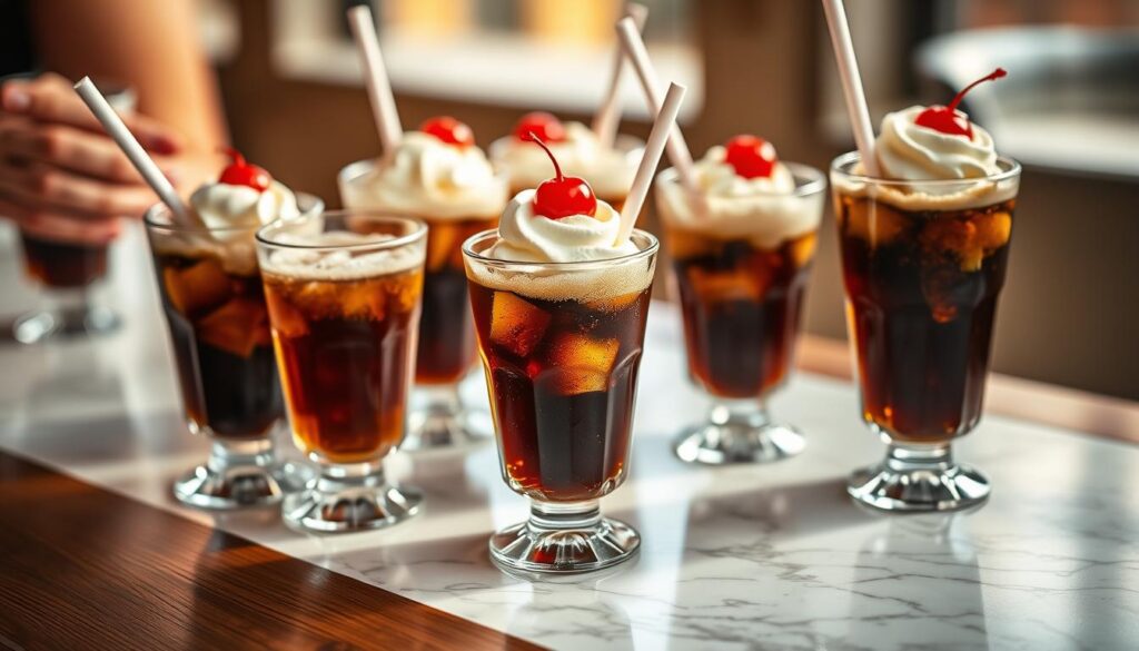 serving mini ice cream float drinks