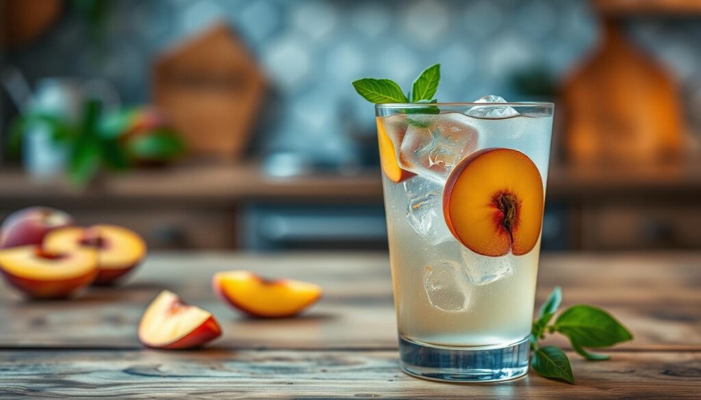 Peach Basil Ginger Mocktail Peach Basil Ginger Mocktail
