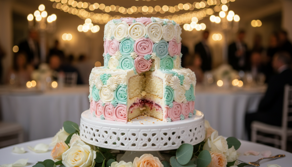 elegant buttercream frosting on cake layers