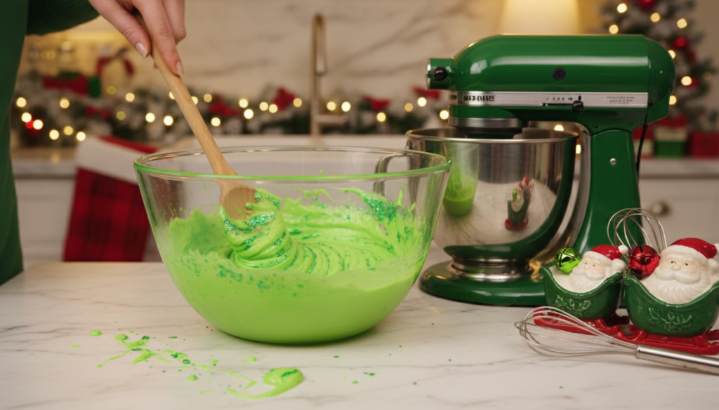 mixing green cake batter mixing green cake batter
